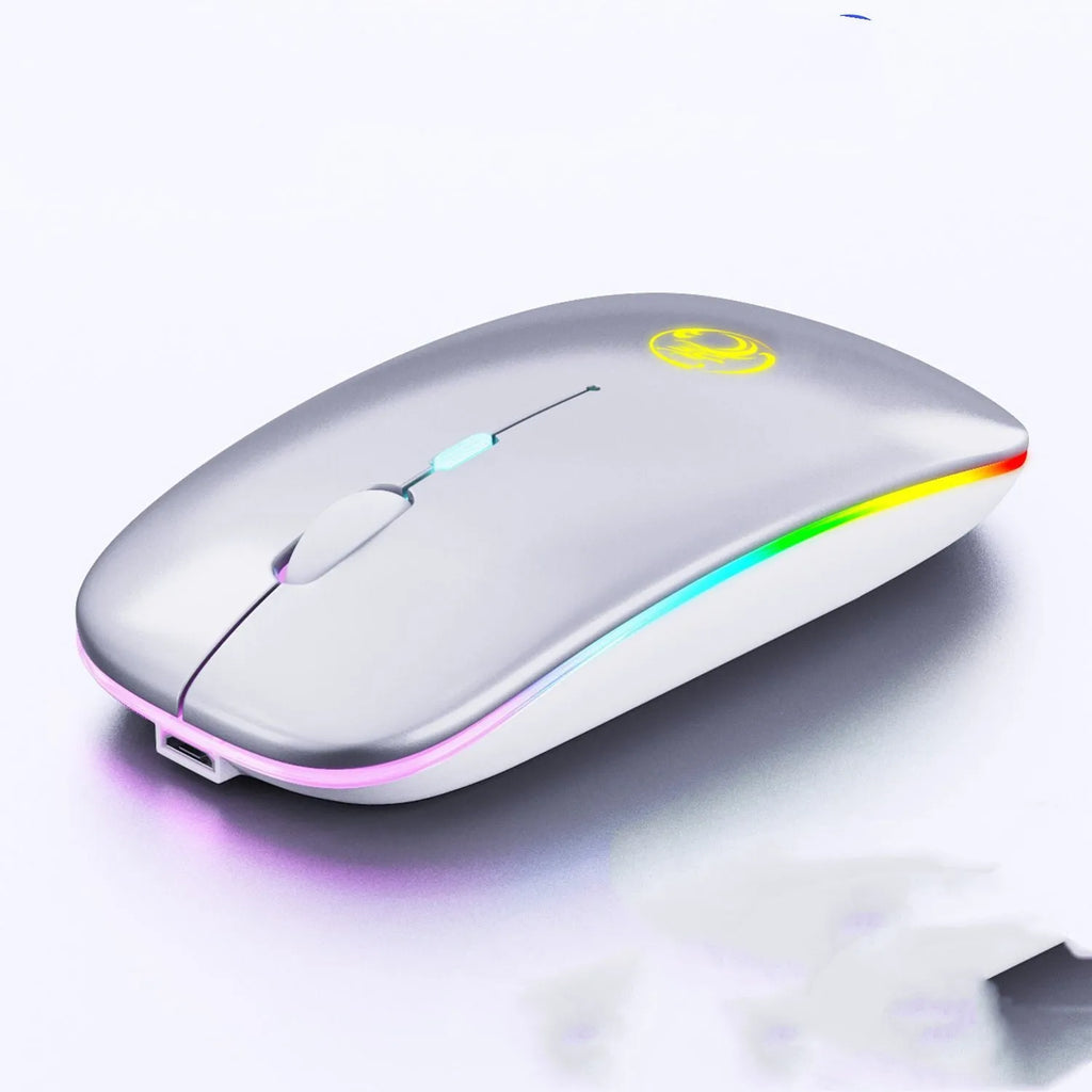 Black or white dual-mode wireless mouse with silent buttons and luminous charging indicator