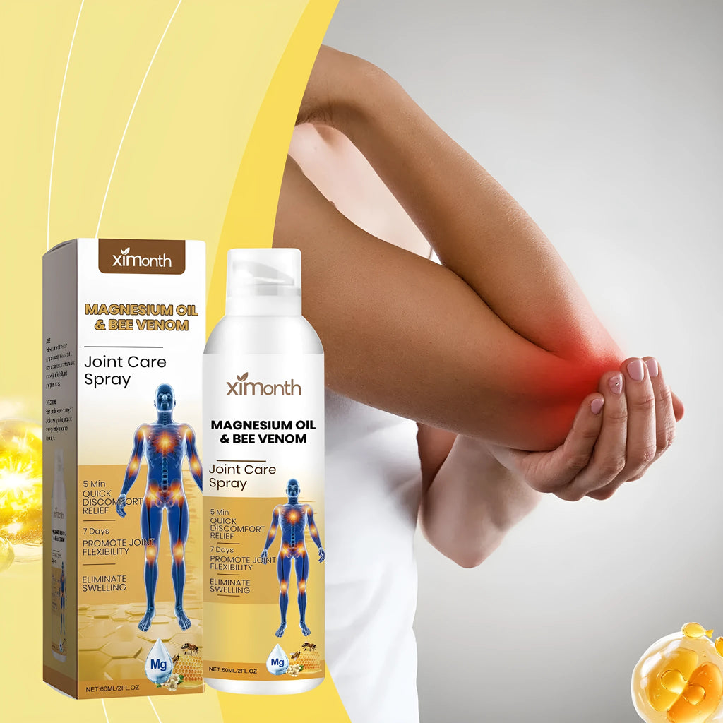 60 ml bottle of joint care spray with menthol and coconut oil for muscle relief.
