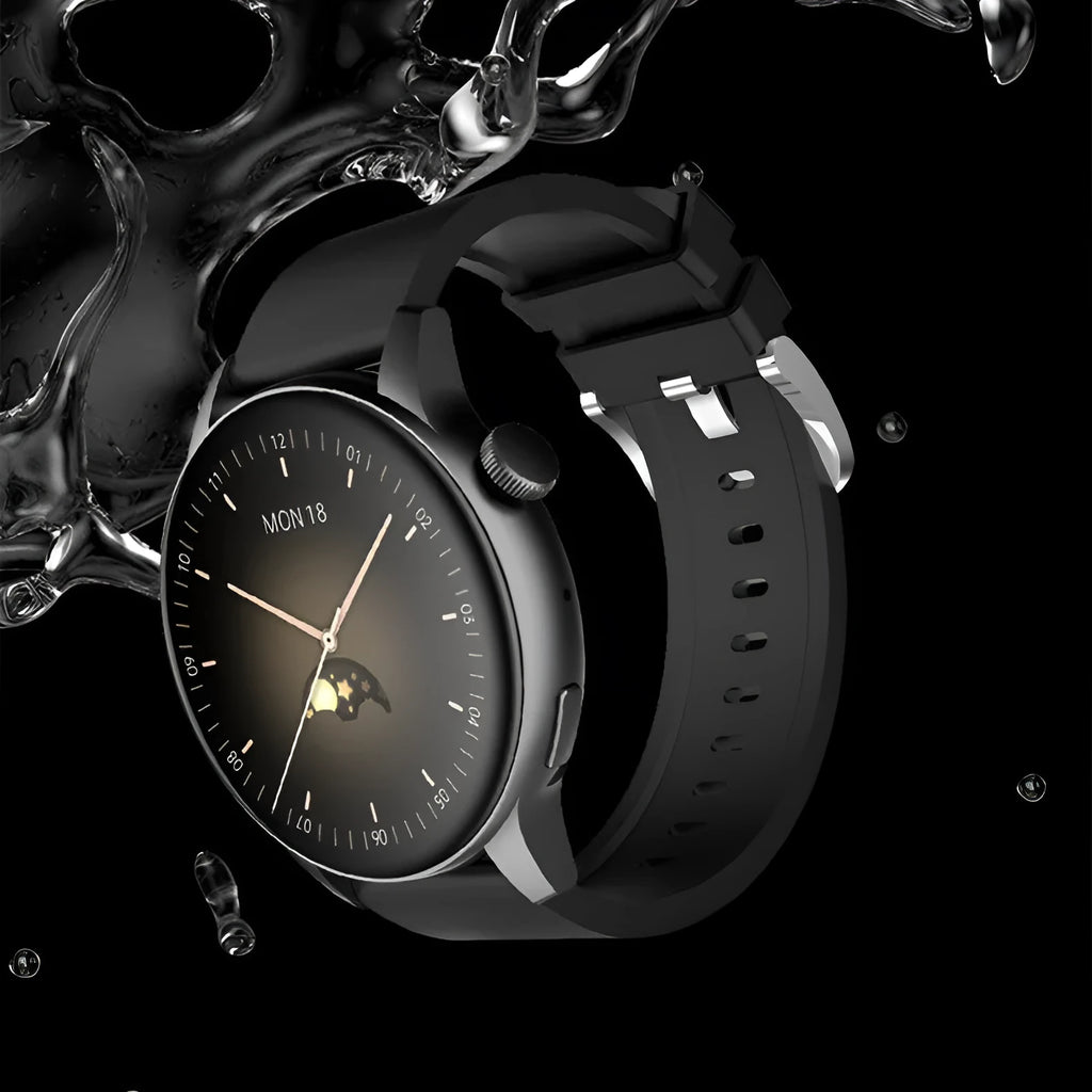 42mm stainless steel smartwatch with 1.30-inch colour touchscreen in black, pink, or silver options