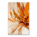 Handmade orange flower oil painting on canvas, modern abstract vertical wall art, frameless and unstretched