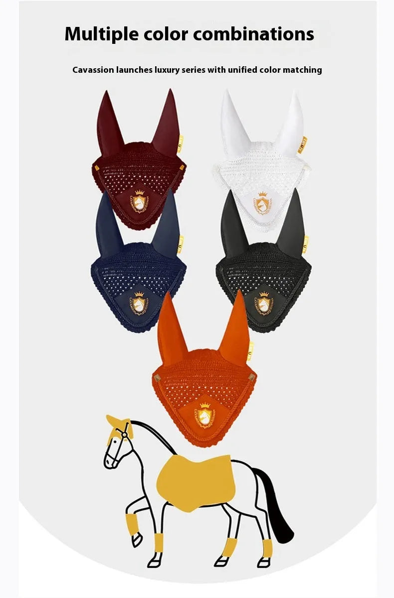 Horse ear muff in white, black, wine red, or navy blue for equestrian and cycling head protection against mosquitoes and flies