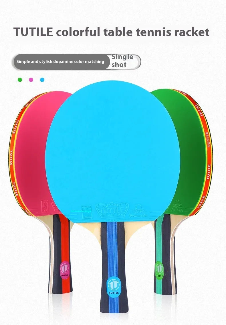 Table tennis racket with protective cover in choice of pink, blue or green colours with long handle shakehand grip