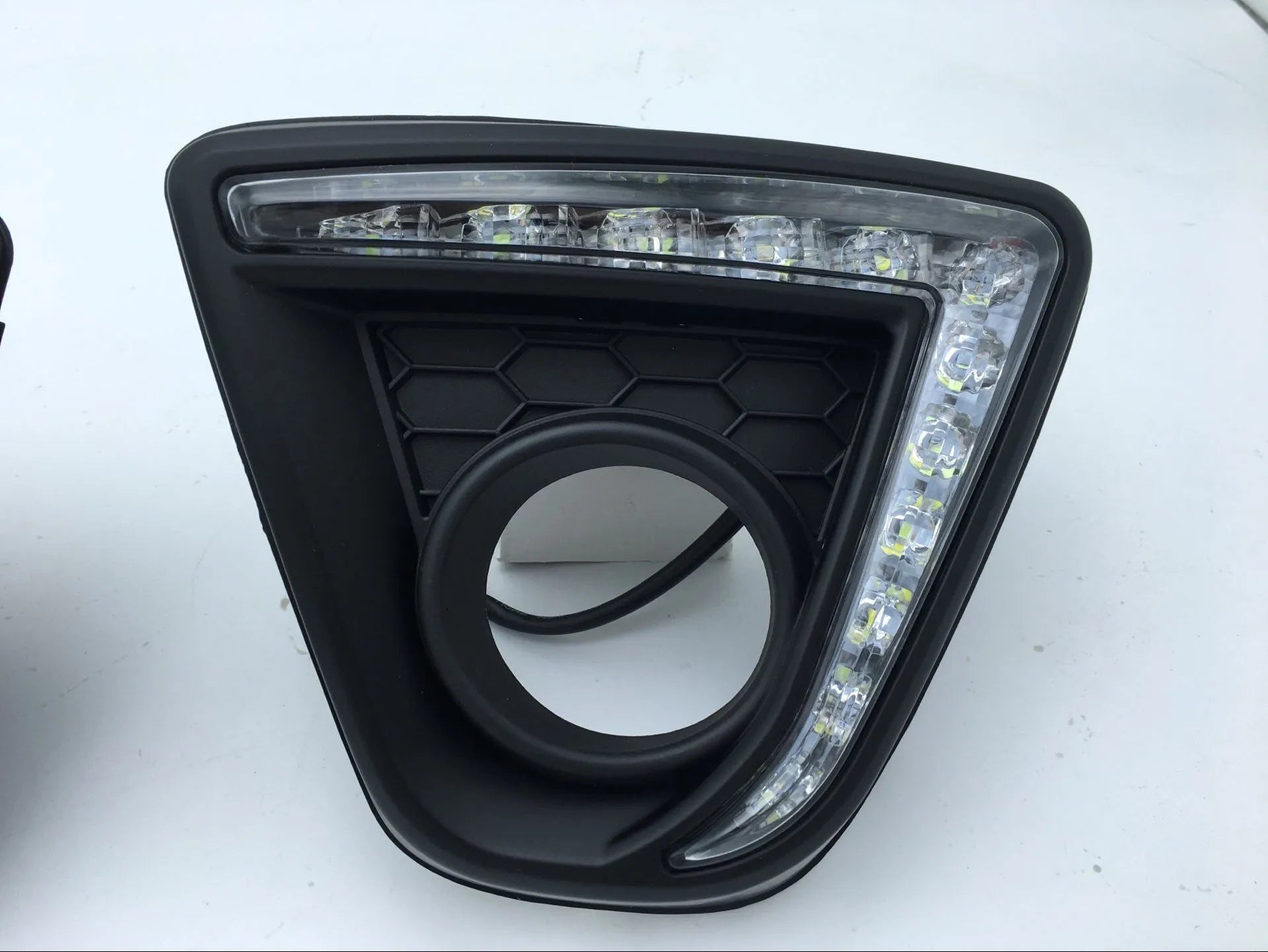 Mazda CX-5 LED daytime running light lamps with electroplated housing, shown in a set of two.