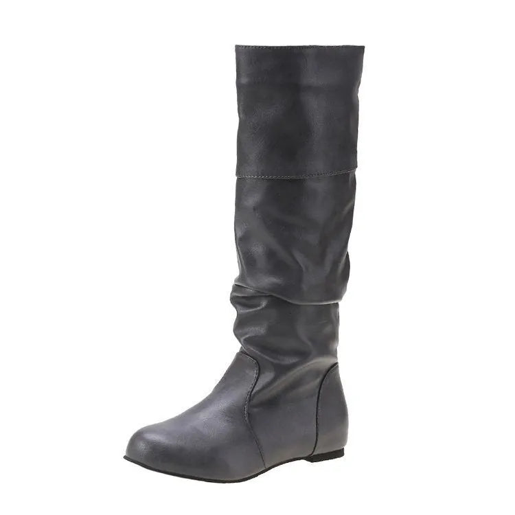 Women's flat slip-on ankle boots in artificial PU with a round toe and high cylinder design