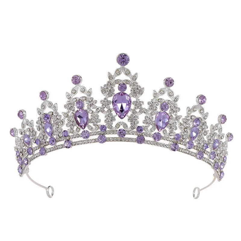 Baroque crown bridal headdress with clear crystal rhinestones on metal alloy base