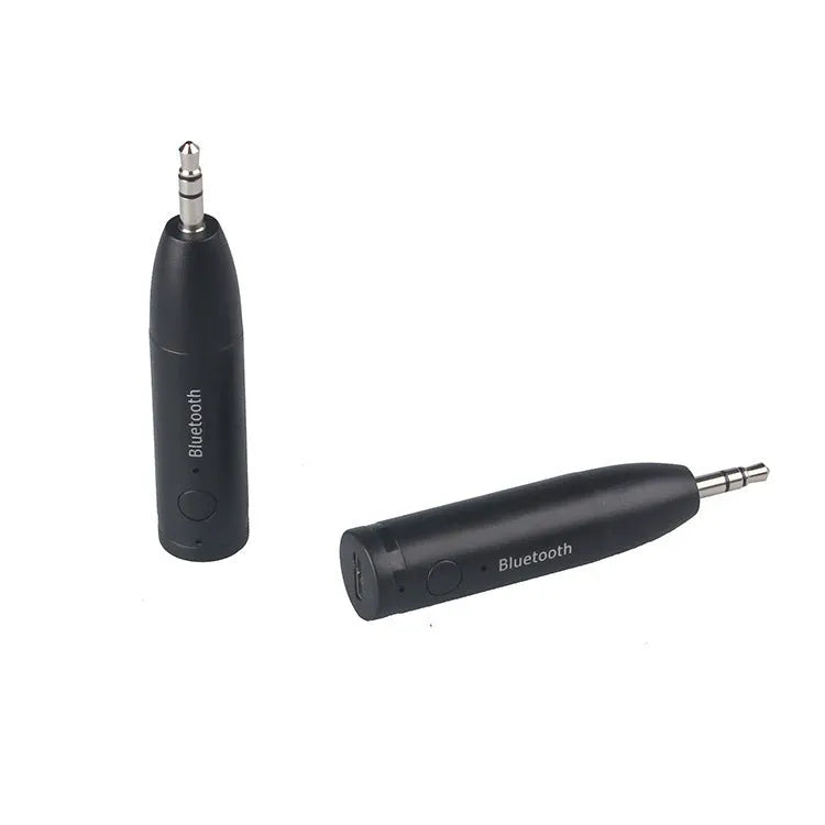 Black Bluetooth audio receiver with 3.5mm aux jack for car stereo wireless music streaming
