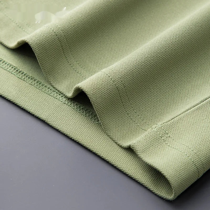 Men's slim fit lapel top in cotton blend fabric with short sleeves
