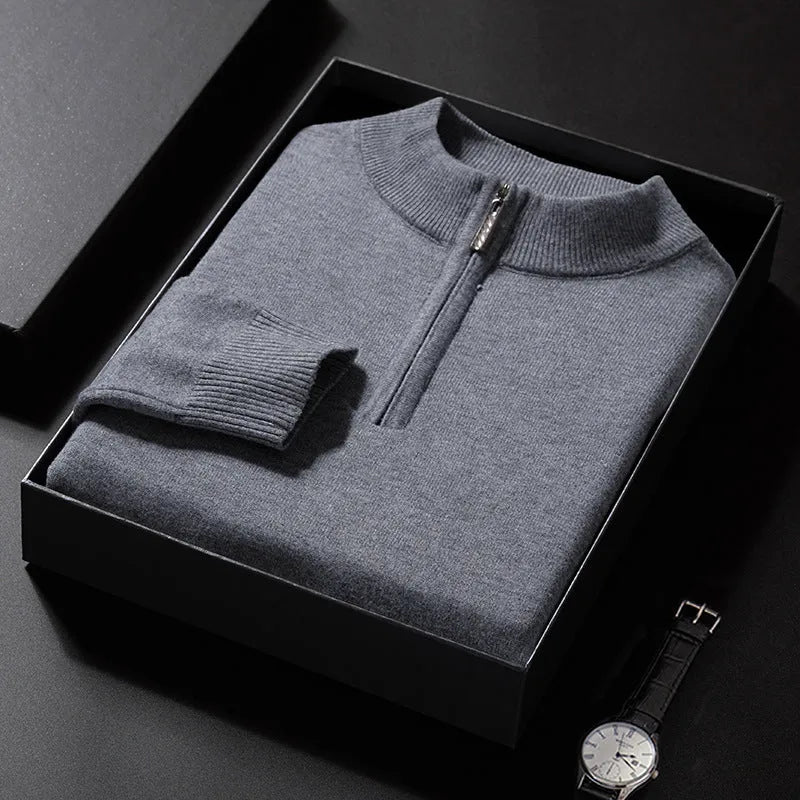Men's zipper casual bottoming sweater loose fit long sleeve pullover in camel colour available in sizes M to 4XL
