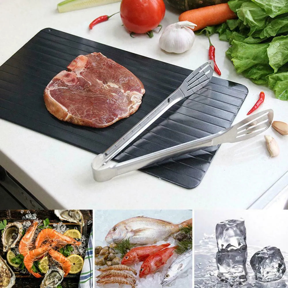 Black aluminium fast defrost tray for thawing frozen food