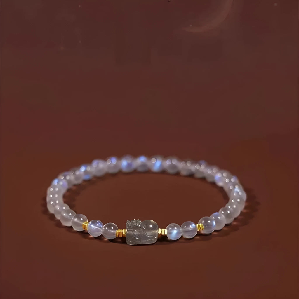 Moonstone bracelet with animal zodiac motif in national style design featuring blue light elements