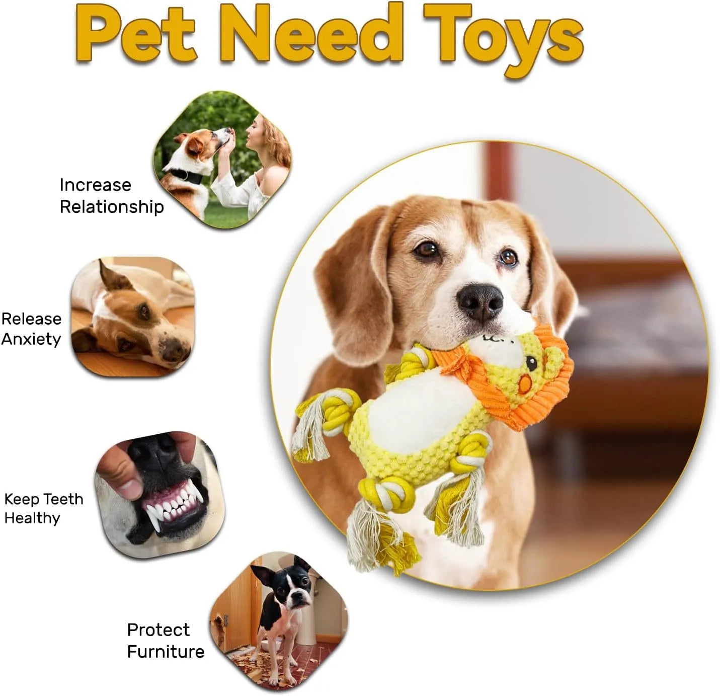 Lion and monkey plush squeaky dog toys bundle for medium and large breeds
