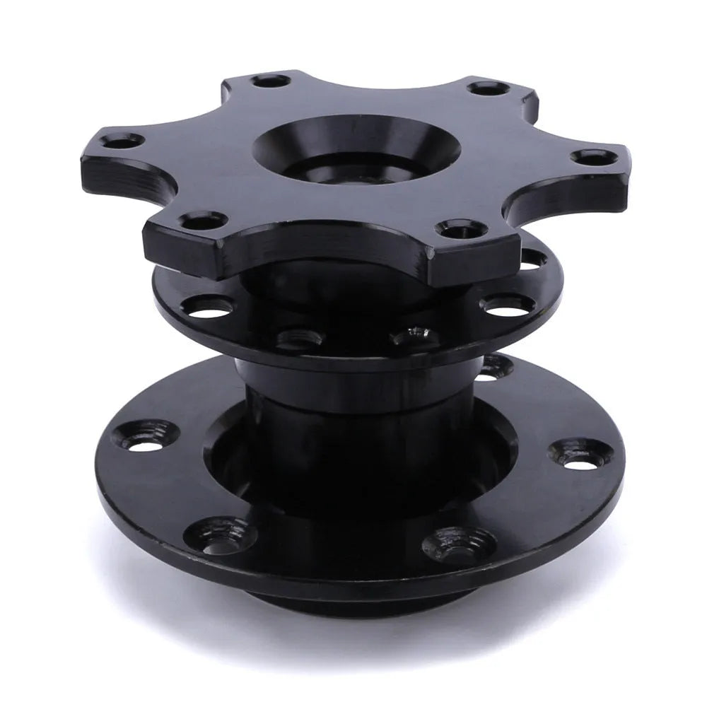 Car quick release steering wheel adapter device in black, red, blue, silver, and gold colour options.