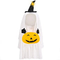 White pumpkin ghost Halloween costume for dogs, shown in viscose fibre material with S, M, L size options.