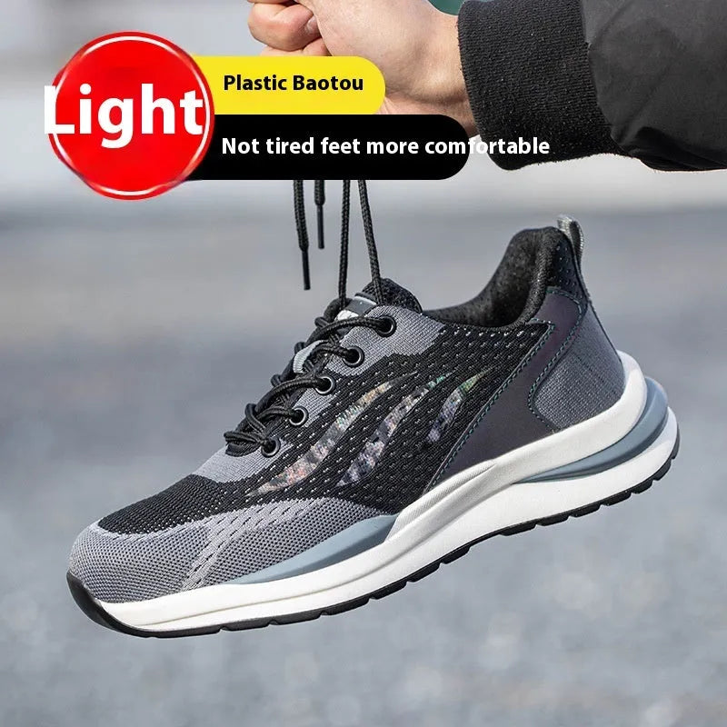 Men's black grey electrician safety shoes with anti-smash protection and plastic toe cap