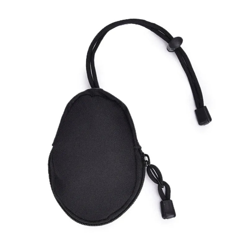 Black Oxford cloth outdoor key bag with telescopic rope and zipper, shown at 13cm by 8cm size.