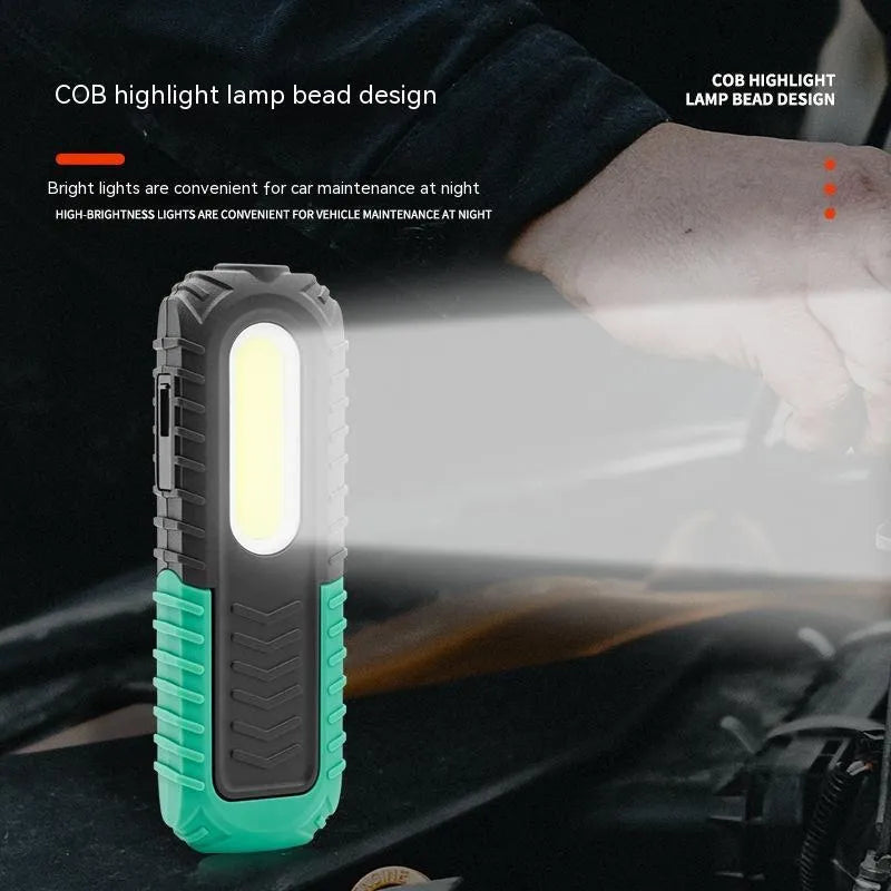 Black and green USB-powered auto repair work light with drop-resistant ABS plastic housing