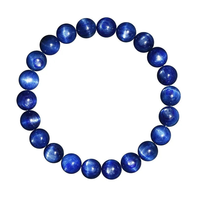 Blue crystal ball bracelet with polished 10-12mm spherical beads in single circle geometric design