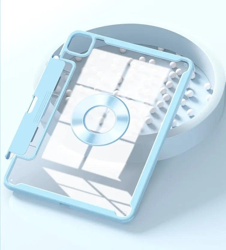 Magnetic iPad protective case with detachable drawer pen slot in black, shown on an iPad Pro.