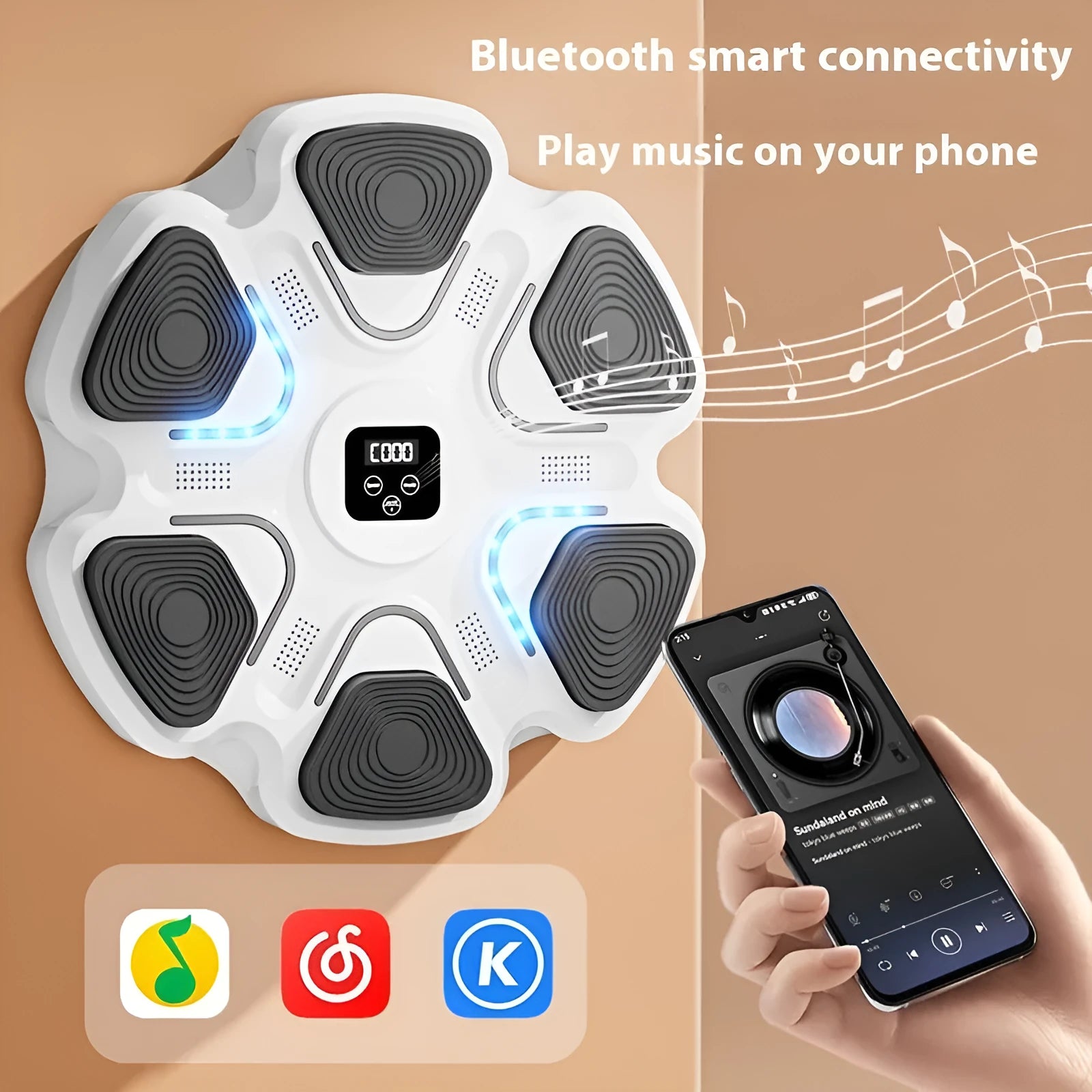 Smart music boxing wall target with electronic reaction training and musical feedback system