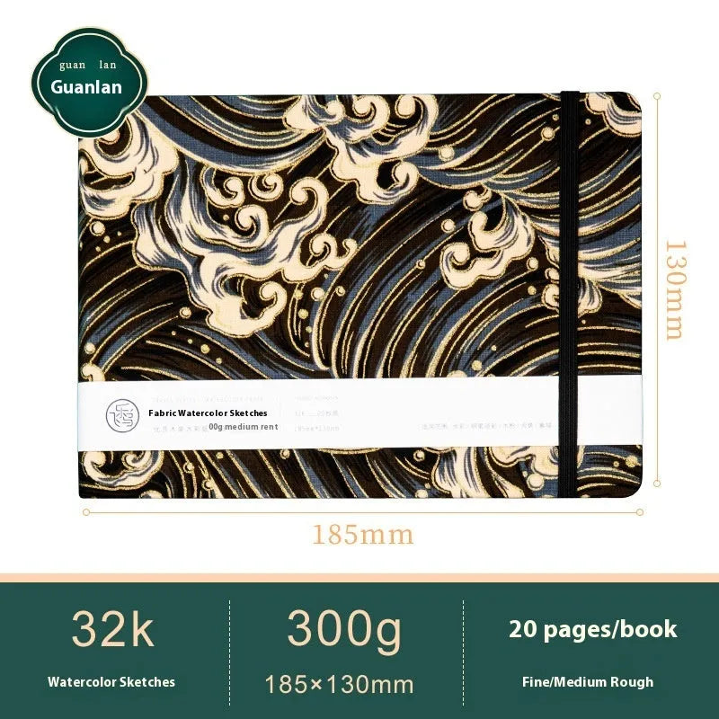 Feiluniao handmade watercolour notebook with fabric cover showing floral design, 185mm length