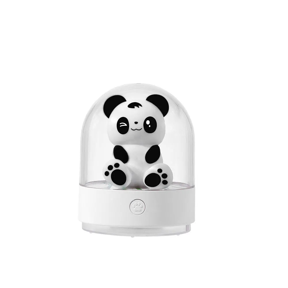3D panda car bedside night light with USB charging, four colour LEDs, and aromatherapy cotton in pink and white