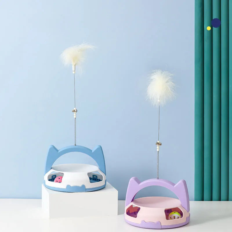 Bite resistant cat toy stick with spinning ball device, 60cm length