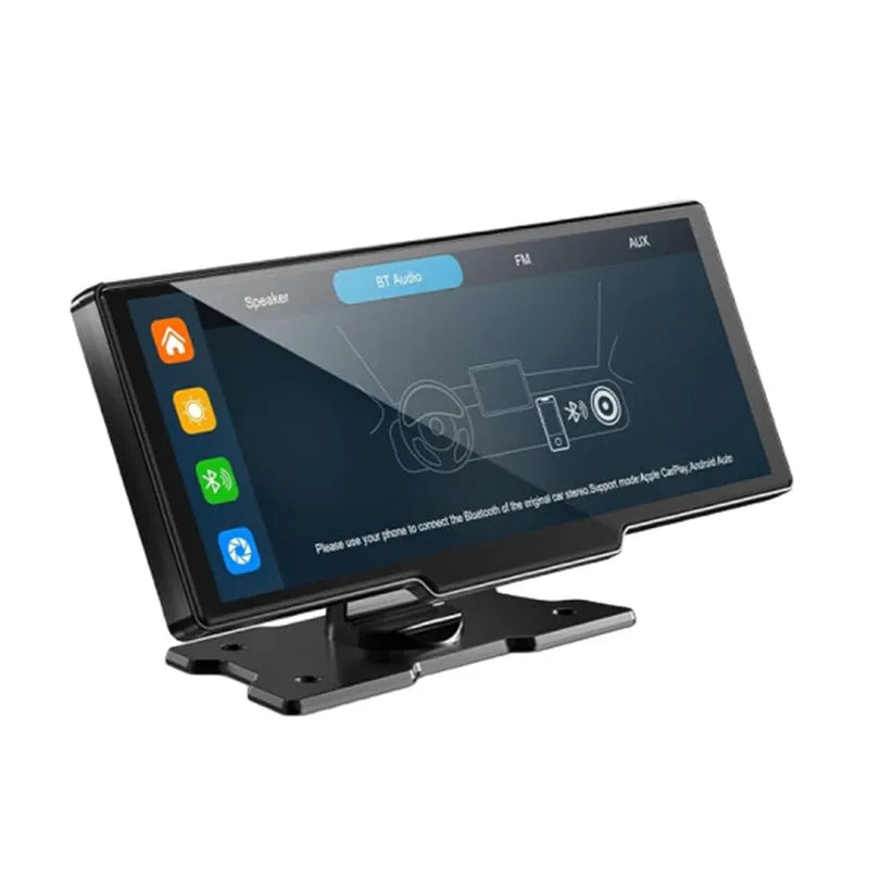Black 10.26-inch car navigation device with touch screen showing split display of map and camera feed