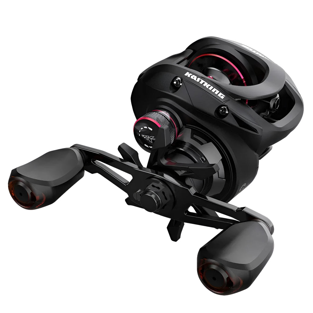 Fishing reel with drip wheel and rocking wheel mechanism showing left and right-handed operation options
