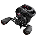 Fishing reel with drip wheel and rocking wheel mechanism showing left and right-handed operation options