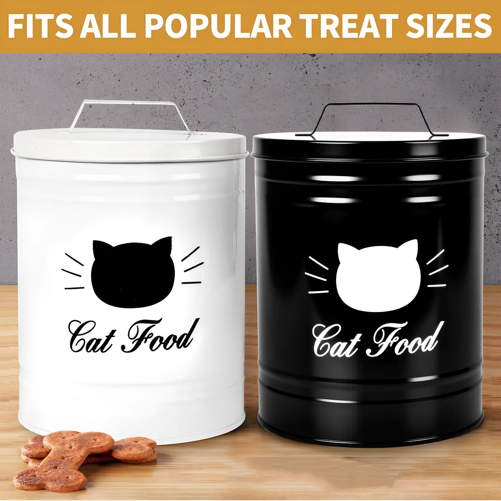 Round black iron sheet pantry storage canister with airtight lid for dry goods.
