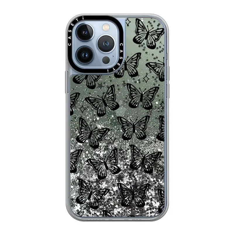 Transparent PC phone case with black butterfly creative cartoon design for iPhone