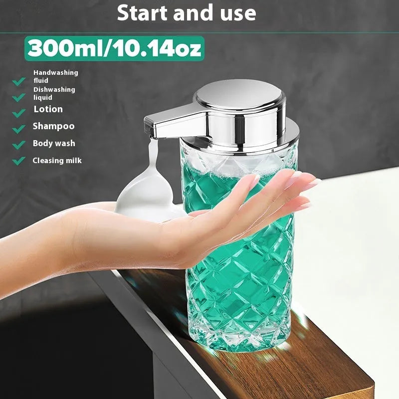 Automatic sensor soap dispenser with silver finish and USB-C charging port.