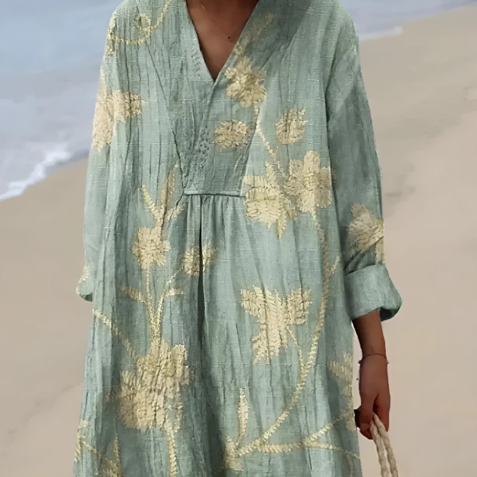 Casual long-sleeve floral shirt dress with a 3D printed pattern, shown in a 'Picture Style' colour.