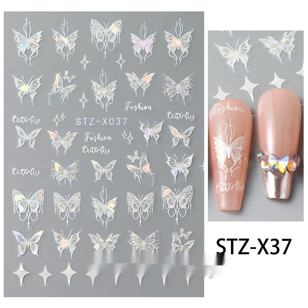 Cartoon nail art stickers sheet with black and silver love heart designs