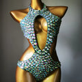 Women's one-piece swimsuit with mesh diamond pattern in nylon, available in four colours.