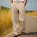 Men's loose straight-leg linen-blend trousers in a solid colour on a neutral background.