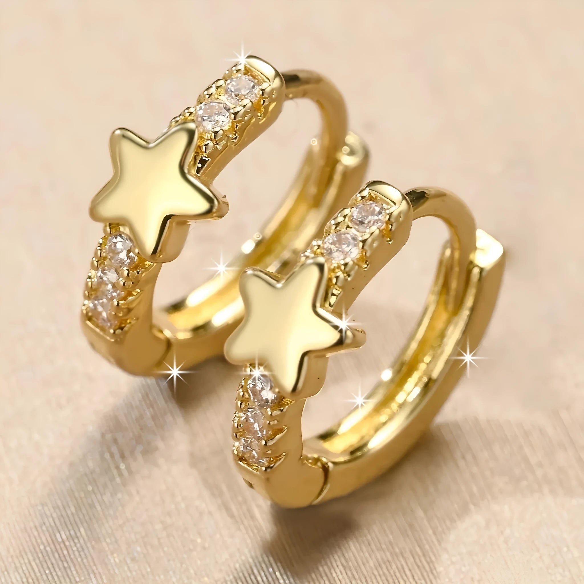 Copper inlaid zircon five-pointed star earrings in gold colour for women Korean style drop earrings