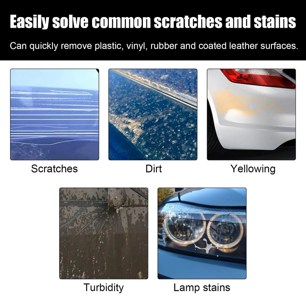Car scratch repair cream kit showing 60ml container and 3x7cm applicator sponge for automotive paint renovation