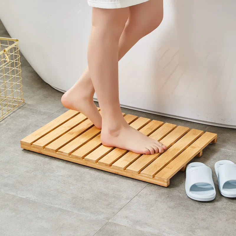 Bamboo home bathroom height increasing foot pad pedal non-slip rectangular mat 54x36x4cm solid colour