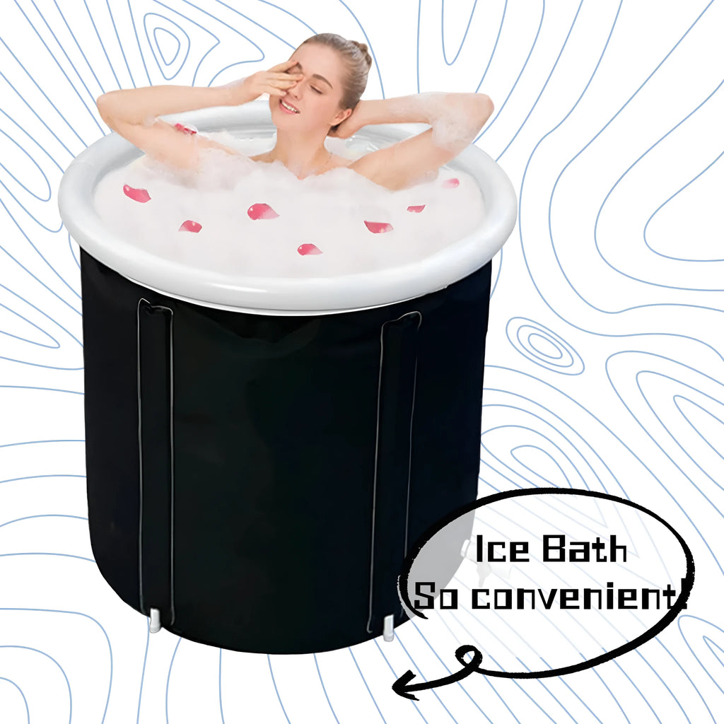 Black inflatable PVC ice bath tub with weather lid for cold therapy
