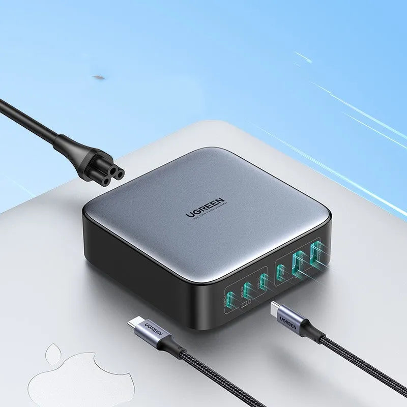 100W GaN fast charger with multiple USB-C ports for laptops and mobile devices