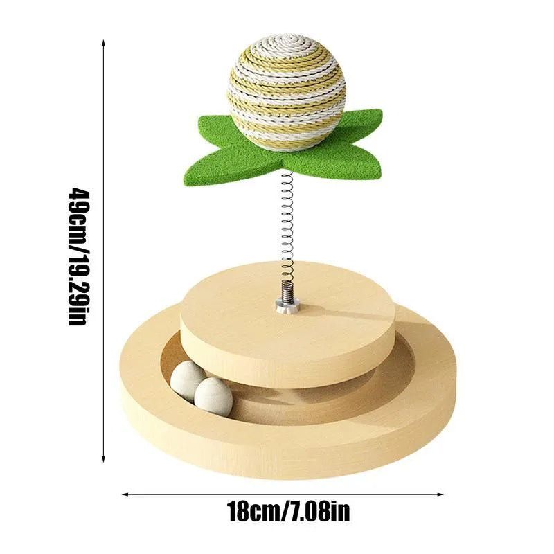 Green sisal cat scratching pad with ball track and two-layer turntable interactive toy