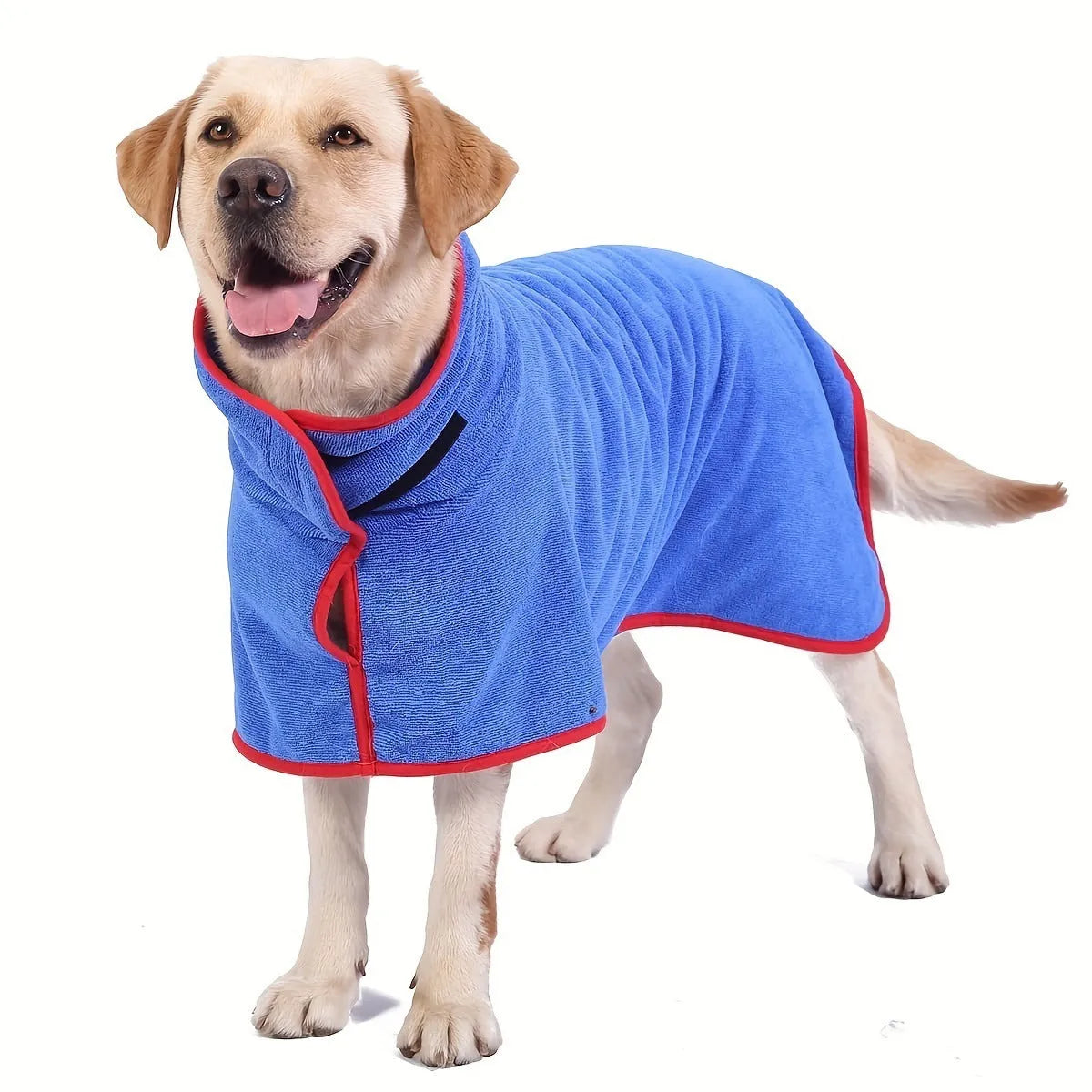 Grey nylon pet drying robe with tie closures for dogs and cats shown in size medium