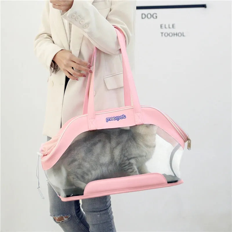 MOORPET synthetic leather cat carry bag with shoulder strap in solid colour
