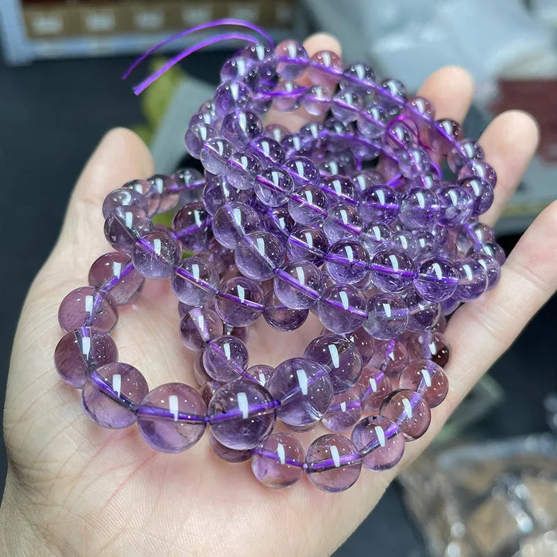 Natural Brazilian iced amethyst bracelet round crystal beads 7A grade close-up