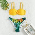 Women's fluorescent green push up bikini set with hard cup top and matching split brief bottoms
