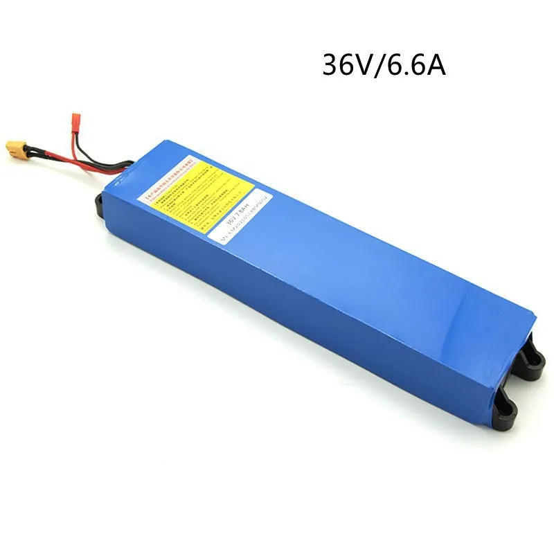 36V electric scooter lithium battery pack showing capacity options 6.6Ah, 7.8Ah and 10.4Ah