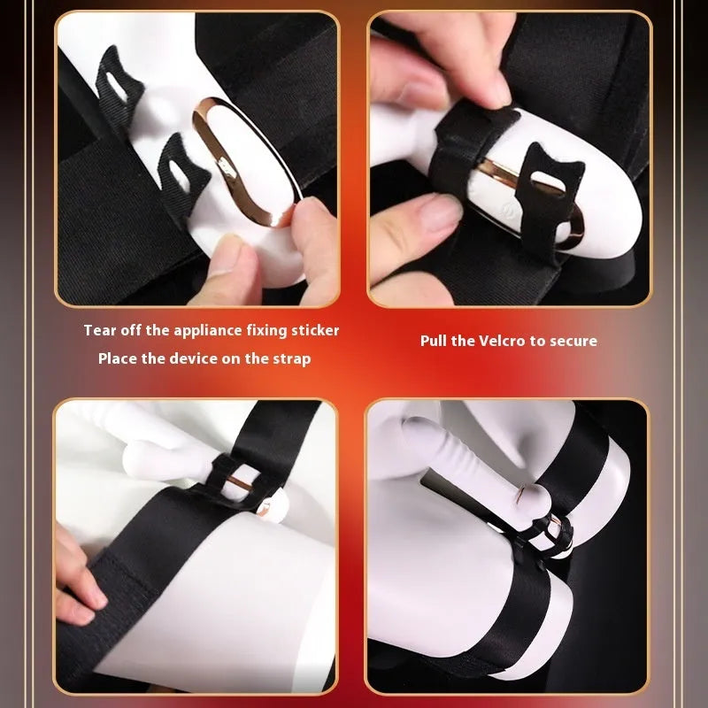 Black knitted adult toy strap for hands-free appliance attachment during intimate use