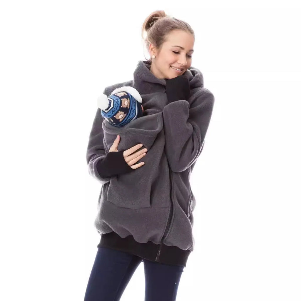 Red loose fit women's polar fleece sweater with long sleeves for autumn and winter