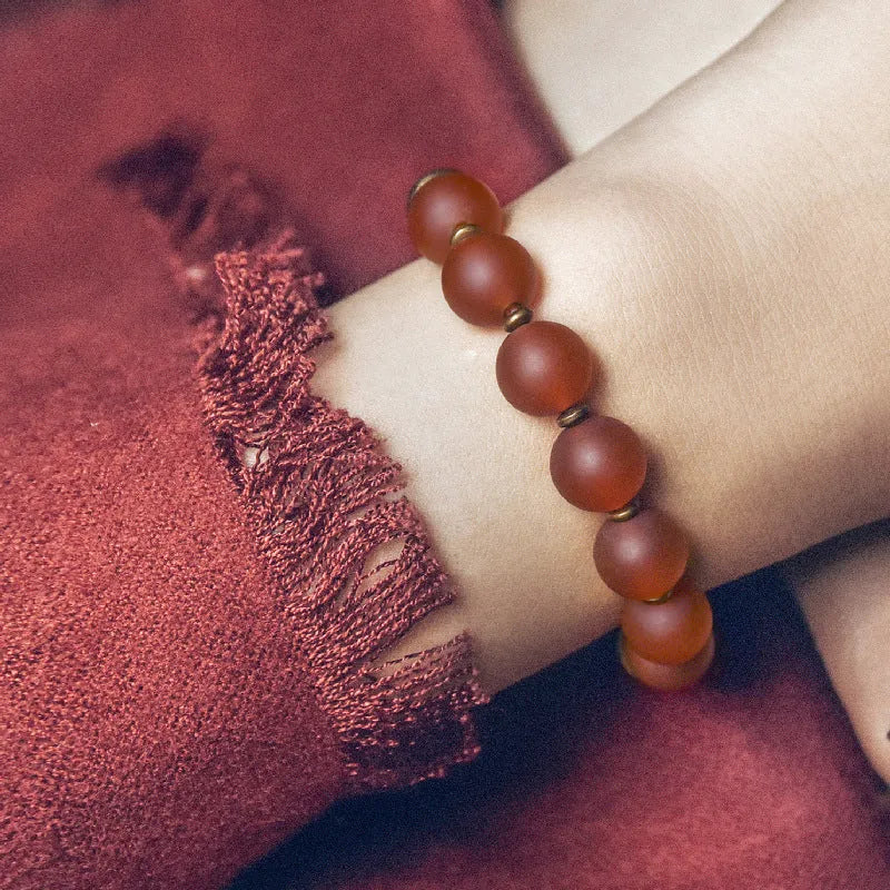 Ethnic style natural crystal couple's bracelet in green or red agate with retro design